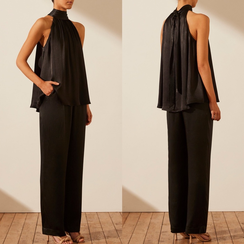 Shona Joy La Lune Sleeveless Blouse & Trousers Set in Black Fits S